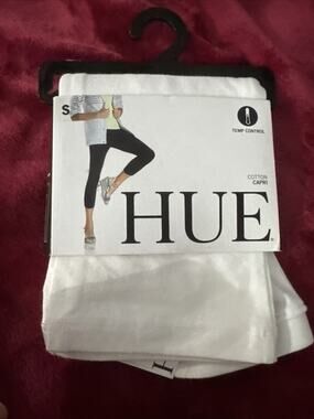 HUE White Ultra Temp Control Cotton Capri Leggings S Small U12948 Stretch Waist